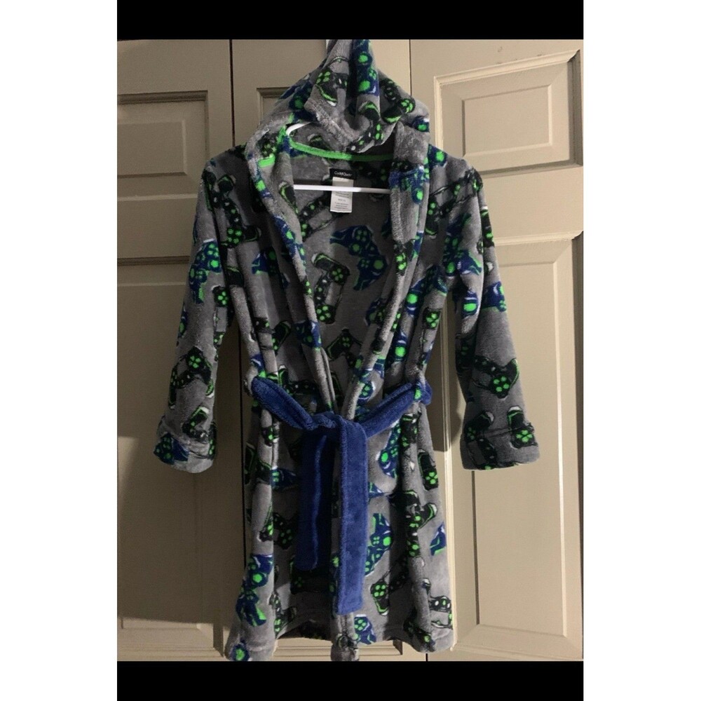 Cuddl Duds Hooded Fleece Robe: Video Game Controller Print (M 8/10)
